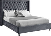 Modern tufted headboard gray velvet full bed by Meridian additional picture 2