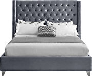 Modern tufted headboard gray velvet full bed by Meridian additional picture 4