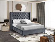 Modern tufted headboard gray fabric king bed by Meridian additional picture 2