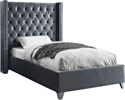 Modern gray high tufted headboard twin bed by Meridian additional picture 3