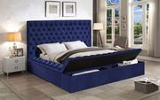 Navy velvet tufted bed w/ storage by Meridian additional picture 2