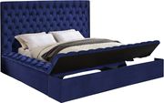 Navy velvet tufted bed w/ storage by Meridian additional picture 4