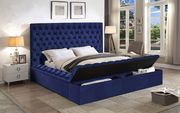 Navy velvet tufted full size bed w/ storage by Meridian additional picture 2