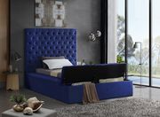 Navy velvet tufted twin size bed w/ storage by Meridian additional picture 2