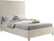 Modern cream velvet fabric bed w/ platform by Meridian additional picture 2