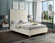 Modern cream velvet fabric king bed w/ platform by Meridian additional picture 4