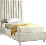 Modern cream velvet fabric twin bed w/ platform by Meridian additional picture 2