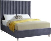 Modern gray velvet fabric bed w/ platform by Meridian additional picture 2
