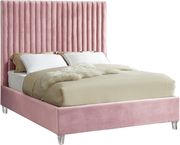 Modern gray velvet fabric bed w/ platform by Meridian additional picture 2