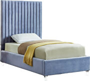 Modern sky blue velvet fabric twin bed w/ platform by Meridian additional picture 2