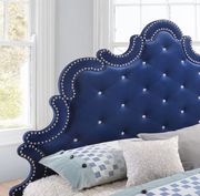 Tufted blue velvet modern king size bed by Meridian additional picture 2