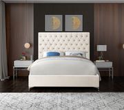 Cream velvet tufted headboard contemporary bed by Meridian additional picture 3