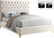 Cream velvet tufted headboard king bed additional photo 3 of 3