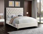 Cream velvet tufted headboard king bed additional photo 4 of 3