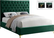 Green velvet tufted headboard contemporary bed additional photo 3 of 3