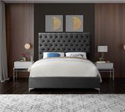 Gray velvet tufted headboard contemporary bed by Meridian additional picture 3