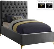 Gray velvet tufted headboard contemporary bed by Meridian additional picture 5