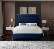Navy velvet tufted headboard contemporary bed by Meridian additional picture 3