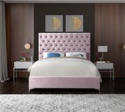 Pink velvet tufted headboard contemporary bed by Meridian additional picture 3