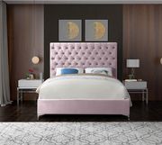 Pink velvet tufted headboard full bed additional photo 2 of 3