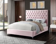 Pink velvet tufted headboard full bed additional photo 4 of 3