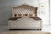 Unique beige fabric canopy tufted buttons bed by Meridian additional picture 2