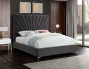 Gray velvet full size bed w/ metal legs by Meridian additional picture 3
