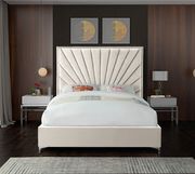 Cream velvet queen size bed w/ metal legs by Meridian additional picture 2