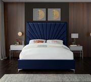 Navy velvet queen size bed w/ metal legs by Meridian additional picture 2