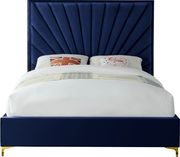 Navy velvet queen size bed w/ metal legs by Meridian additional picture 3