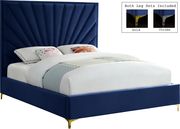 Navy velvet queen size bed w/ metal legs by Meridian additional picture 4