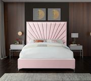 Pink velvet queen size bed w/ metal legs by Meridian additional picture 2