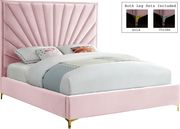 Pink velvet queen size bed w/ metal legs by Meridian additional picture 4