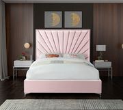 Pink velvet full size bed w/ metal legs additional photo 2 of 3