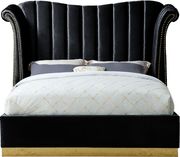 Wing design black velvet elegant platform bed by Meridian additional picture 2