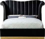 Wing design black velvet elegant platform king bed additional photo 2 of 1