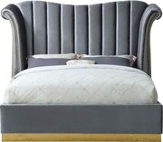 Wing design gray velvet elegant platform bed by Meridian additional picture 2
