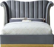 Wing design gray velvet elegant platform king bed additional photo 2 of 1