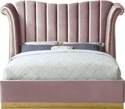 Wing design pink velvet elegant platform bed by Meridian additional picture 2