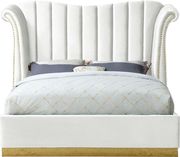 Wing design white velvet elegant platform bed by Meridian additional picture 2
