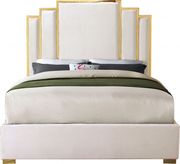 Cream velvet contemporary bed w/ golden base by Meridian additional picture 2