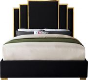 Black velvet contemporary bed w/ golden base by Meridian additional picture 2