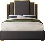 Gray velvet contemporary bed w/ golden base by Meridian additional picture 2