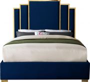 Navy velvet contemporary bed w/ golden base by Meridian additional picture 2