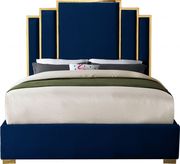Navy velvet contemporary bed w/ golden base additional photo 2 of 1