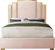 Pink velvet contemporary king bed w/ golden base by Meridian additional picture 2