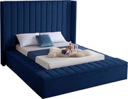 Channel tufting / storage navy velvet king bed additional photo 3 of 4