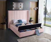 Channel tufting / storage pink velvet modern bed by Meridian additional picture 5