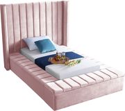 Channel tufting / storage pink velvet twin bed additional photo 2 of 4
