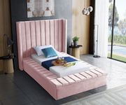 Channel tufting / storage pink velvet twin bed additional photo 3 of 4